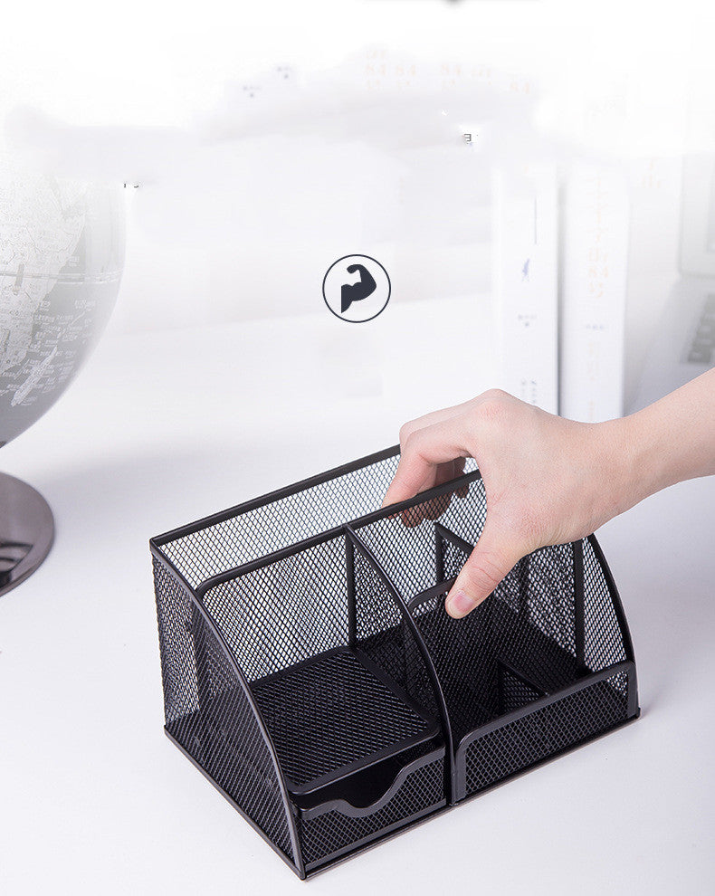 Metal Mesh Desk Organizer — Multi-Compartment Desktop Storage for Home Office Supplies