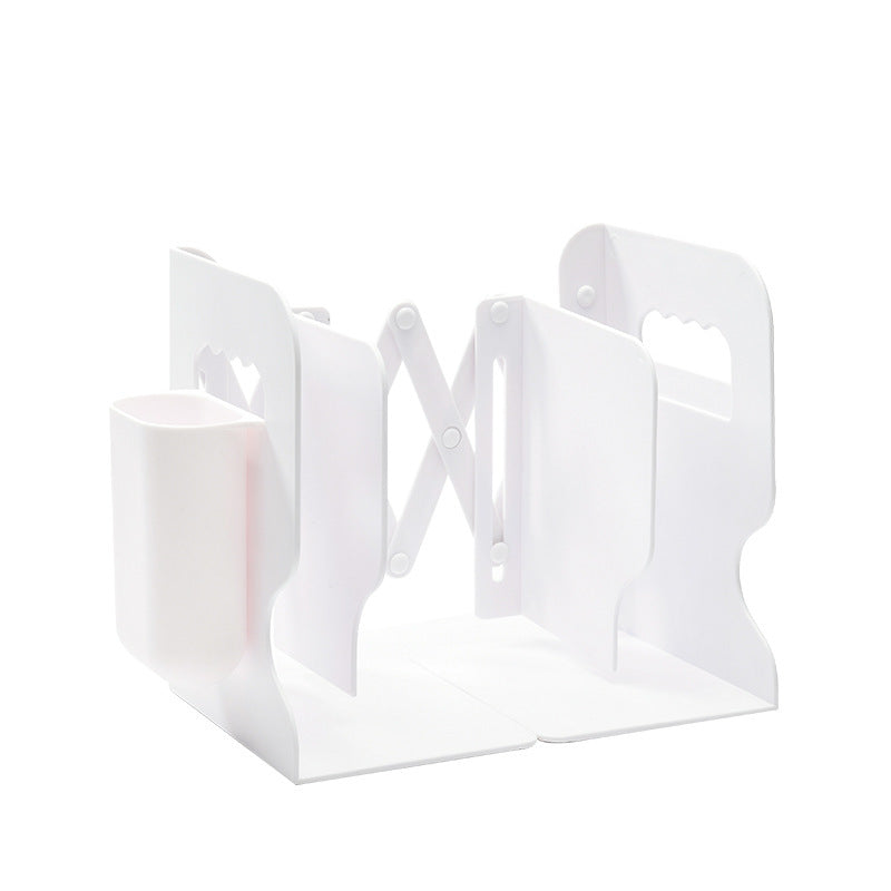 Expandable Bookend Organizer with Pen Holder — Adjustable Retractable Book Stand for Home Office Desk