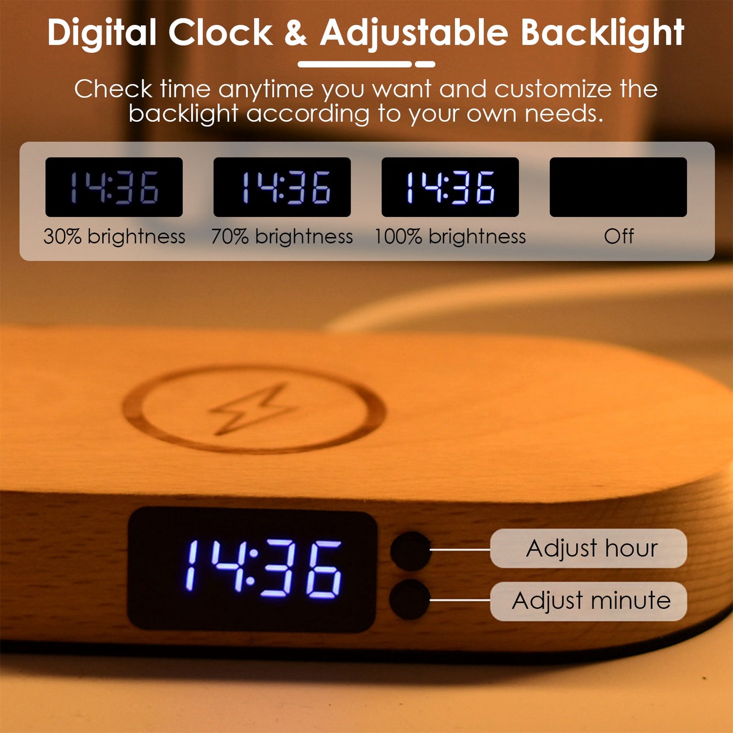 Oval LED Desk Lamp with Wireless Charging & Digital Clock — Touch Dimmable Home Office & Work From Home Desk Light