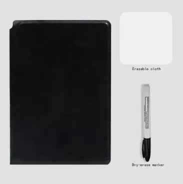 Reusable Whiteboard Notebook A5 — Foldable Double Panel Dry Erase Notepad with Marker & Cloth, PU Leather Cover for Home Office, Work From Home & Student Desk