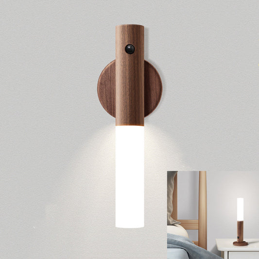 Wooden Magnetic LED Desk & Wall Lamp — Motion Sensor Rechargeable Light for Home Office & Bedside