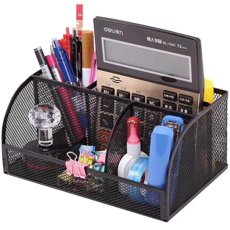 Metal Mesh Desk Organizer — Multi-Compartment Desktop Storage for Home Office Supplies