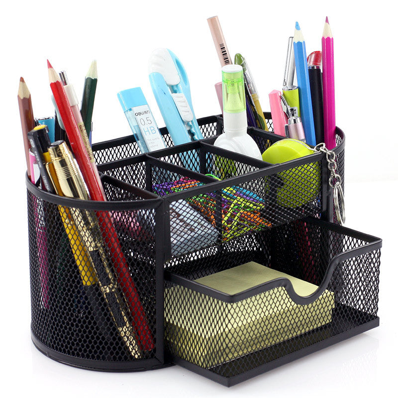 Metal Mesh Desk Organizer — Multi-Compartment Desktop Storage for Home Office Supplies