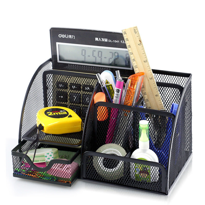 Metal Mesh Desk Organizer — Multi-Compartment Desktop Storage for Home Office Supplies