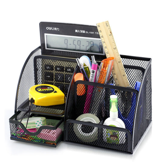 Metal Mesh Desk Organizer — Multi-Compartment Desktop Storage for Home Office Supplies