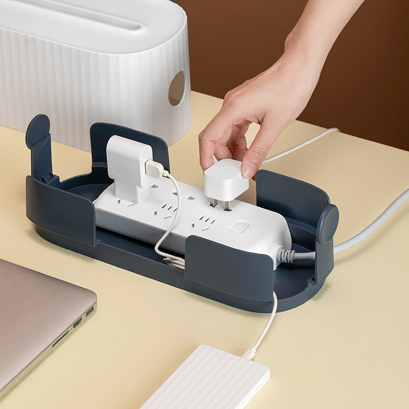 Power Strip Cable Management Box — Cord Organizer with Phone Holder for Home Office Desk
