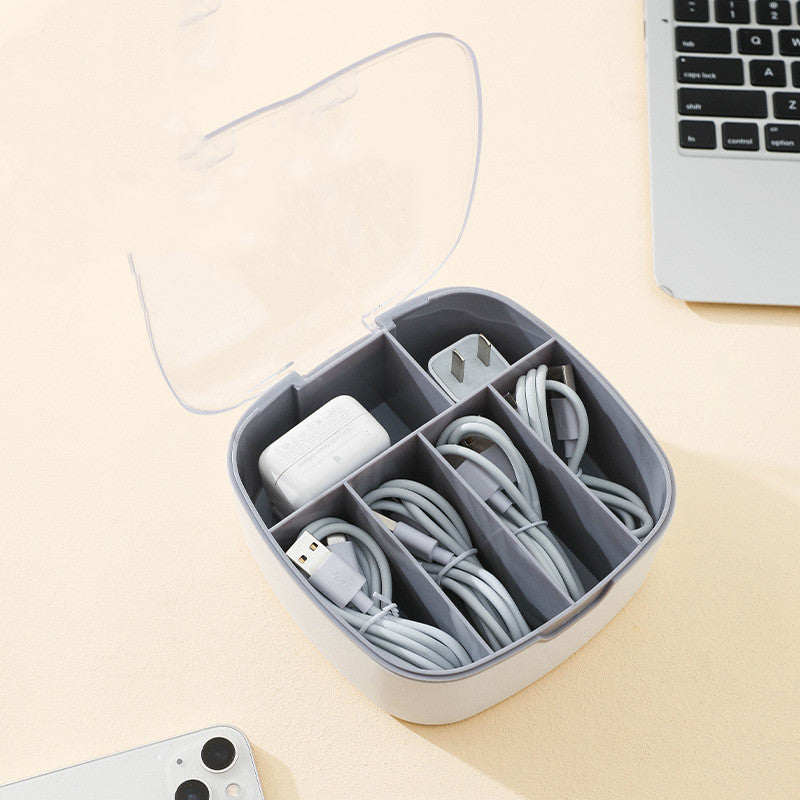 Cable Storage Box — Desk Organizer with Lid for Charging Cables, Adapters & Tech Accessories