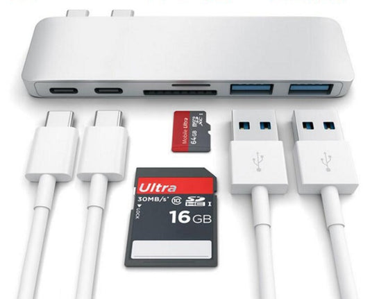6-in-1 USB-C Hub for MacBook Pro & Air — SD Card Reader, USB 3.0 & 100W Charging Adapter