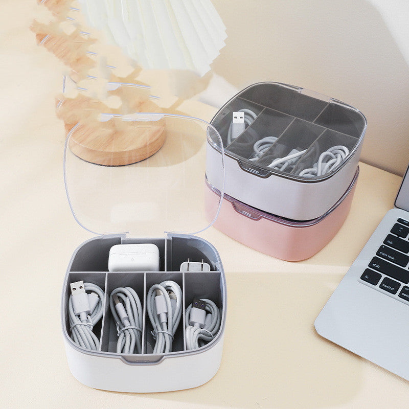 Cable Storage Box — Desk Organizer with Lid for Charging Cables, Adapters & Tech Accessories