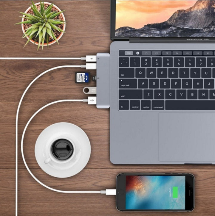 6-in-1 USB-C Hub for MacBook Pro & Air — SD Card Reader, USB 3.0 & 100W Charging Adapter