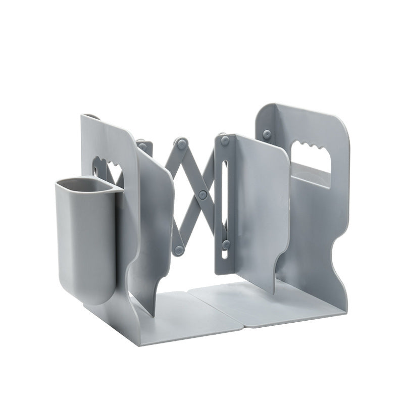 Expandable Bookend Organizer with Pen Holder — Adjustable Retractable Book Stand for Home Office Desk