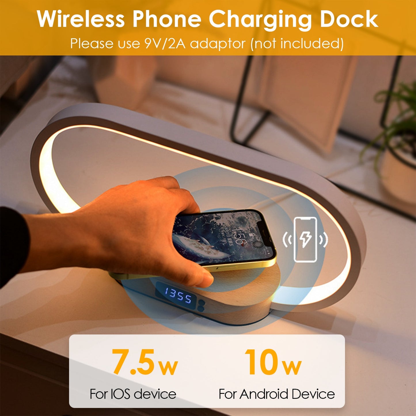 Oval LED Desk Lamp with Wireless Charging & Digital Clock — Touch Dimmable Home Office & Work From Home Desk Light