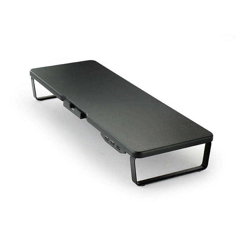 Monitor Stand Riser with USB Ports — Wood & Metal Desk Riser with Phone Holder for Home Office