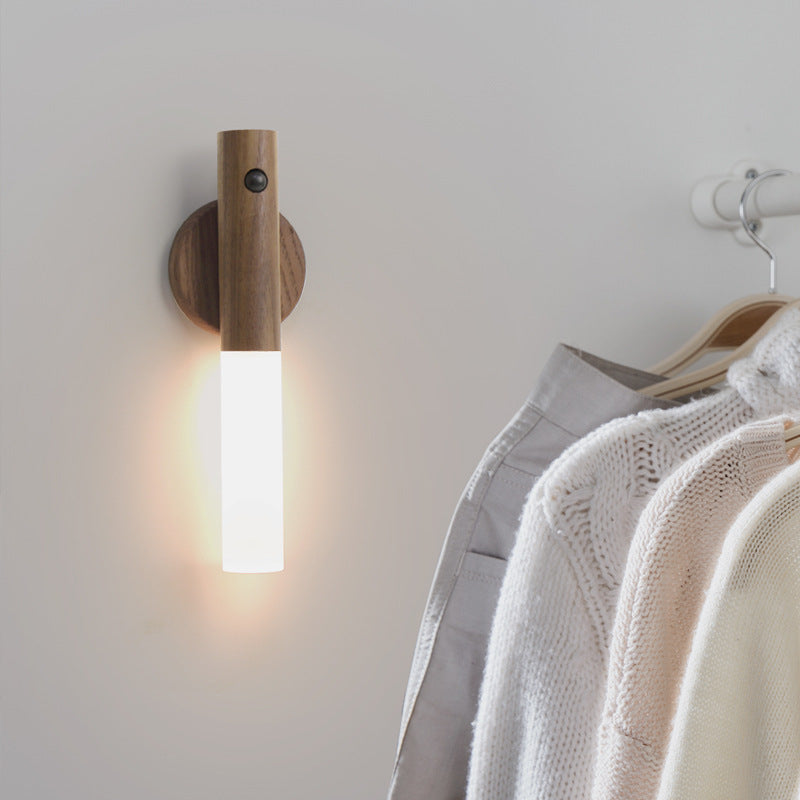 Wooden Magnetic LED Desk & Wall Lamp — Motion Sensor Rechargeable Light for Home Office & Bedside