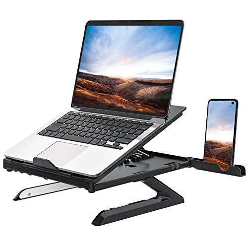 Adjustable Laptop Stand with Dual Phone Holders — 9-Level Ergonomic Riser with Heat Vent for Home Office