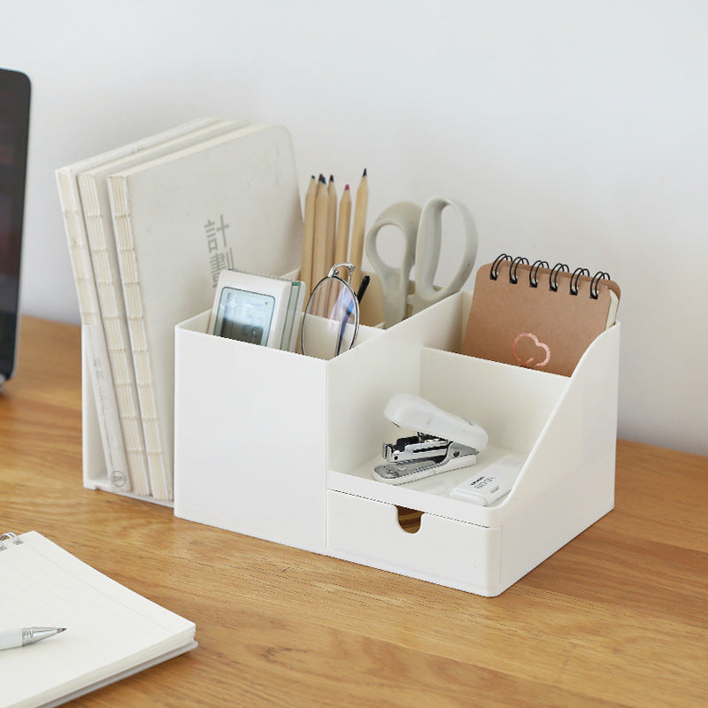 Multi-Compartment Desk Organizer with Hidden Drawer — Pen Holder, File & Storage Caddy for Home Office, Work From Home Desk
