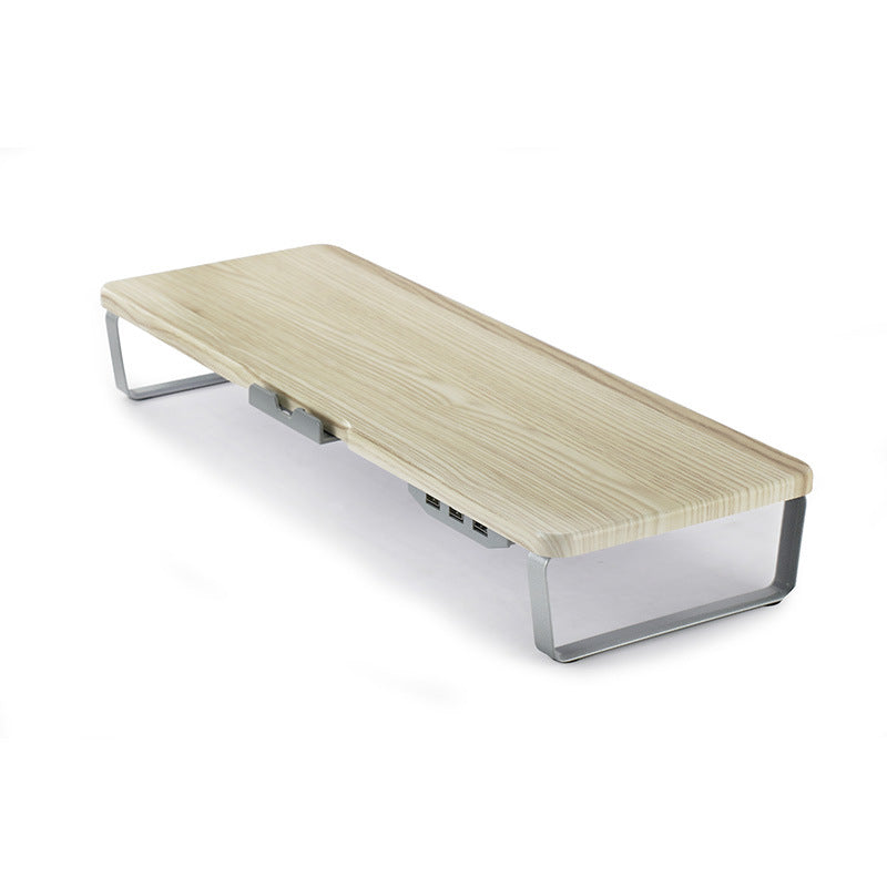 Monitor Stand Riser with USB Ports — Wood & Metal Desk Riser with Phone Holder for Home Office