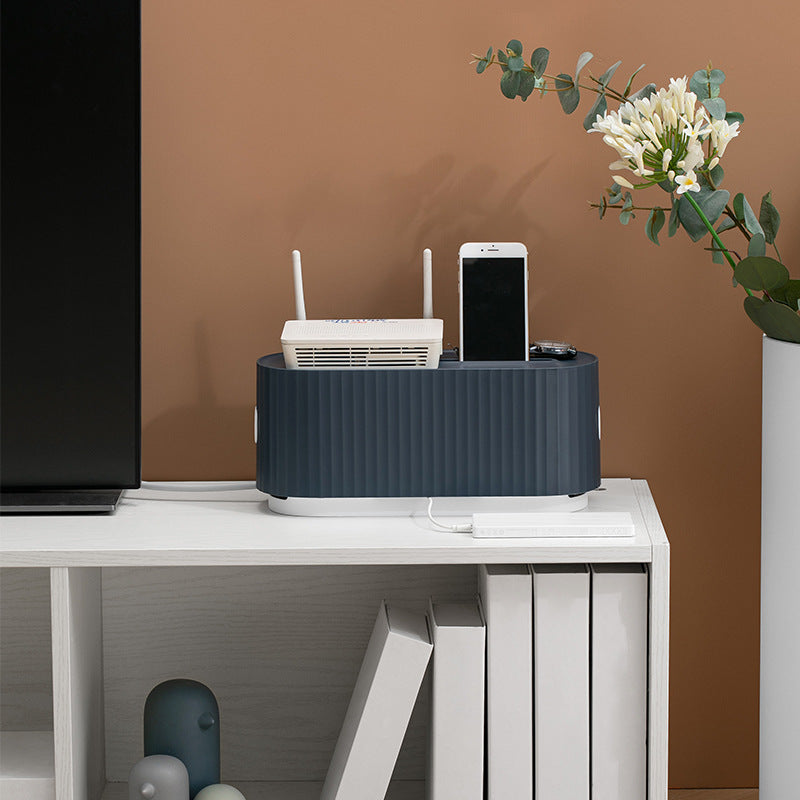 Power Strip Cable Management Box — Cord Organizer with Phone Holder for Home Office Desk