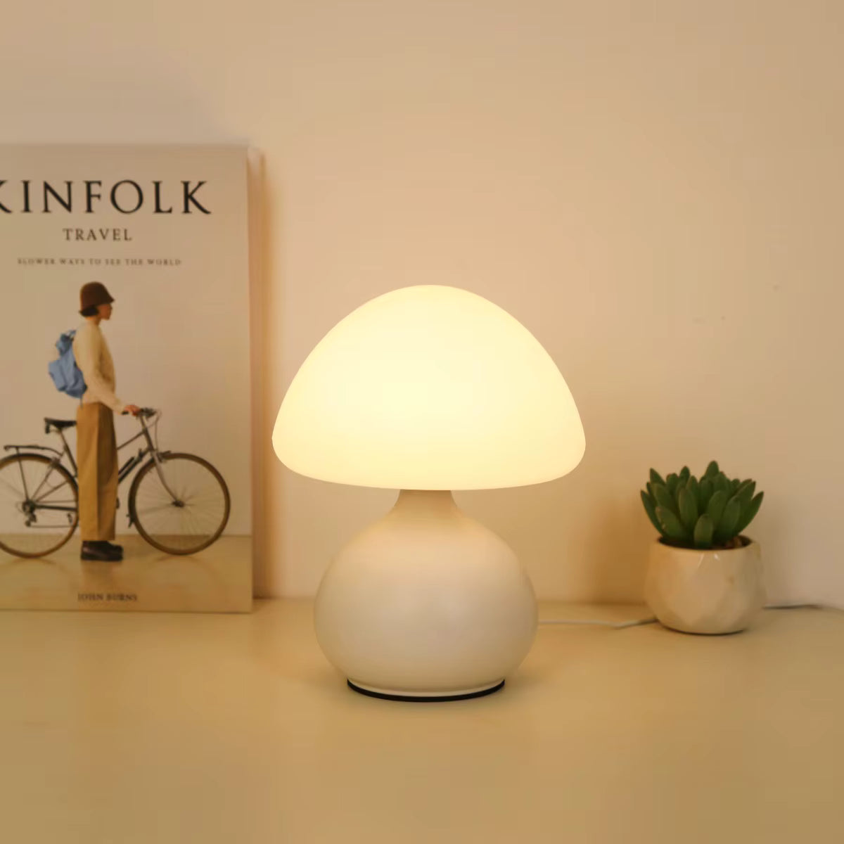 Minimalist Mushroom Table Lamp — USB Dimmable LED Night Light with 3 Color Temperatures | Home Office, Bedroom & Living Room
