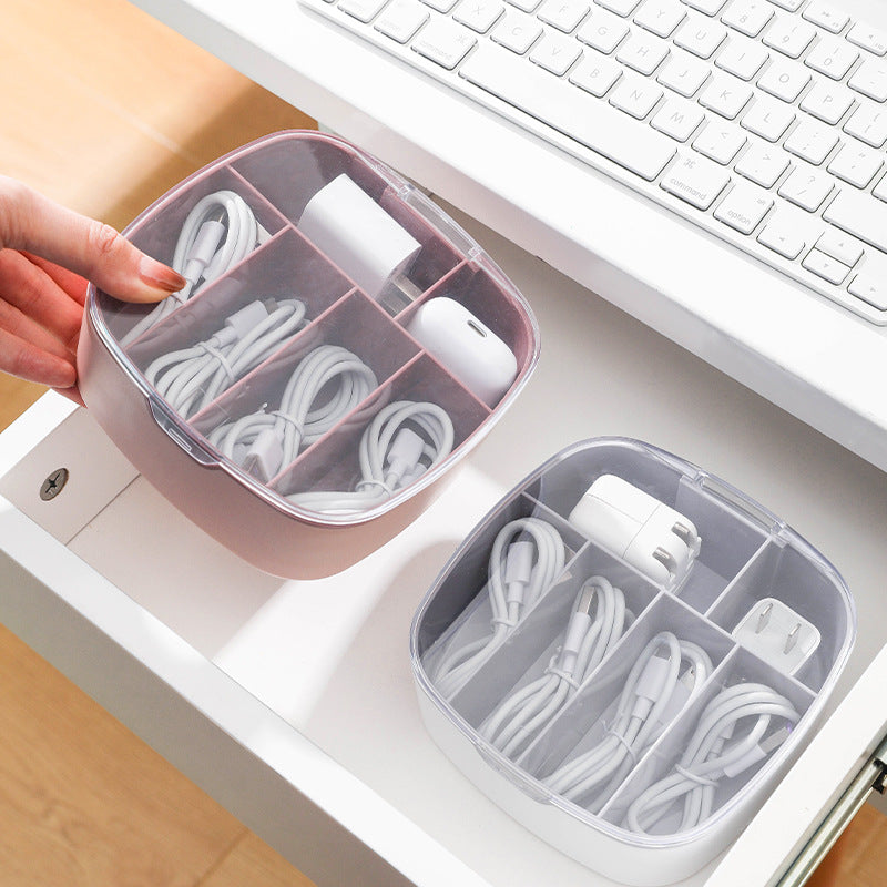 Cable Storage Box — Desk Organizer with Lid for Charging Cables, Adapters & Tech Accessories