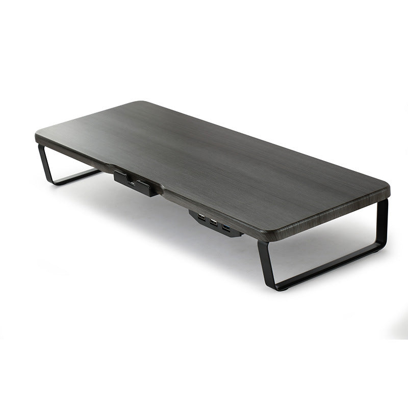 Monitor Stand Riser with USB Ports — Wood & Metal Desk Riser with Phone Holder for Home Office
