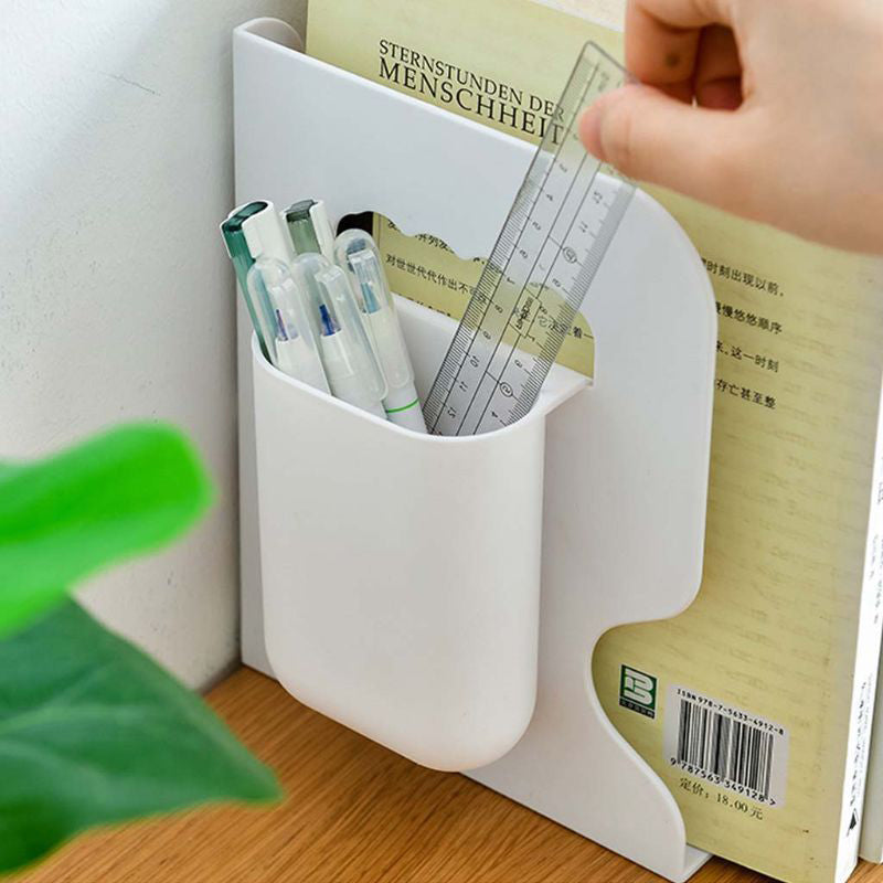 Expandable Bookend Organizer with Pen Holder — Adjustable Retractable Book Stand for Home Office Desk
