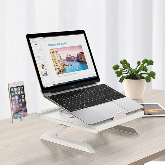 Adjustable Laptop Stand with Dual Phone Holders — 9-Level Ergonomic Riser with Heat Vent for Home Office