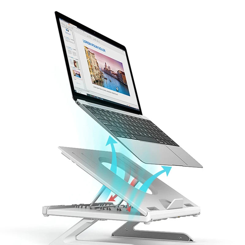 Adjustable Laptop Stand with Dual Phone Holders — 9-Level Ergonomic Riser with Heat Vent for Home Office