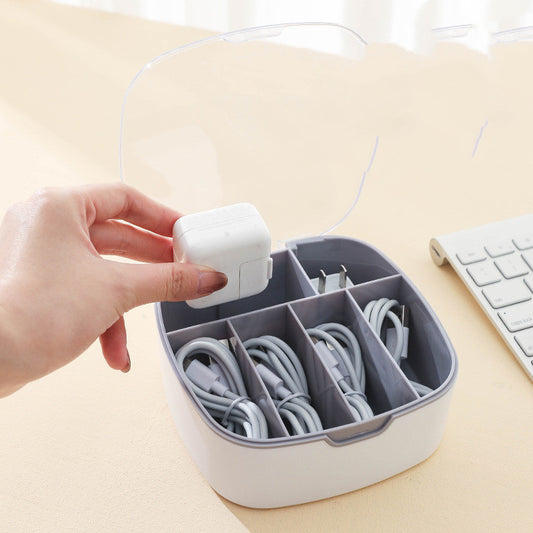 Cable Storage Box — Desk Organizer with Lid for Charging Cables, Adapters & Tech Accessories