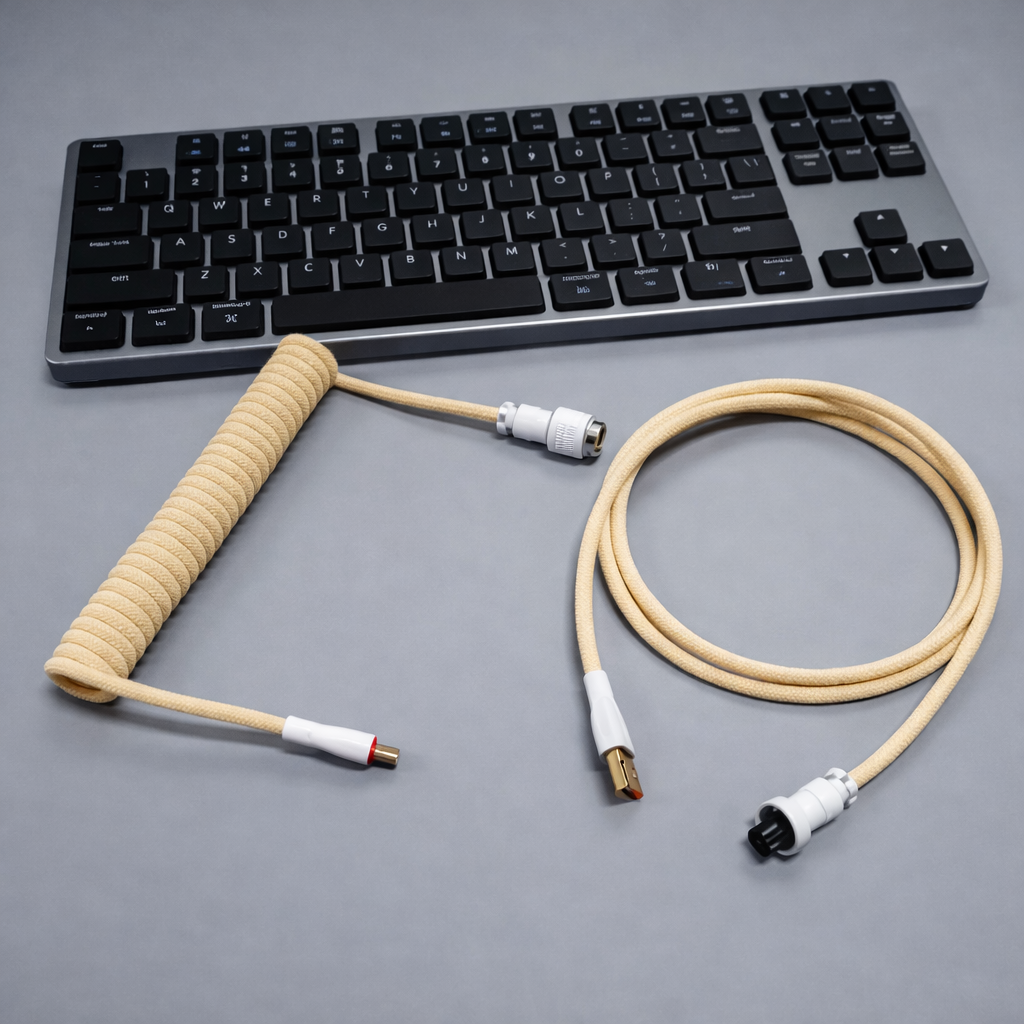 Coiled USB-C Keyboard Cable — Curly Cord for Mechanical & Gaming Keyboards | Home Office Setup