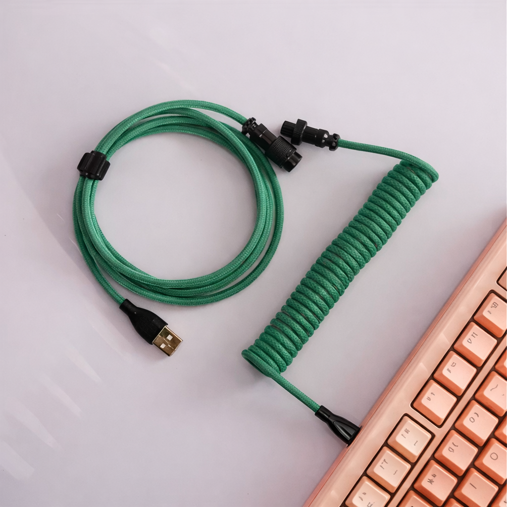 Coiled USB-C Keyboard Cable — Curly Cord for Mechanical & Gaming Keyboards | Home Office Setup