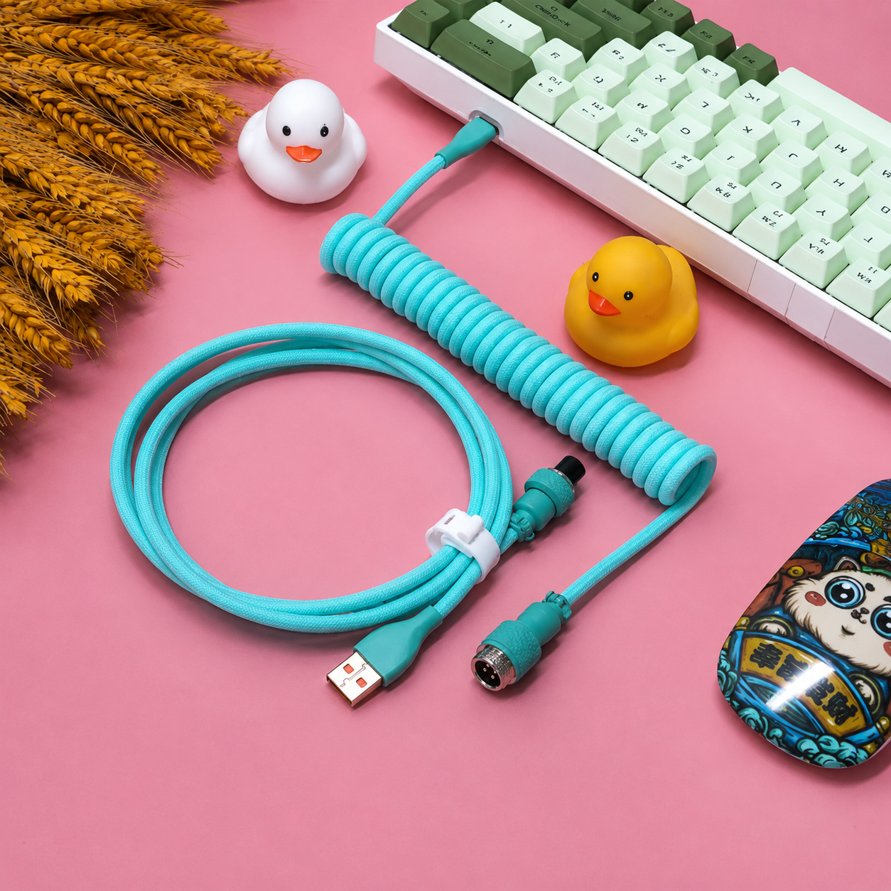 Coiled USB-C Keyboard Cable — Curly Cord for Mechanical & Gaming Keyboards | Home Office Setup