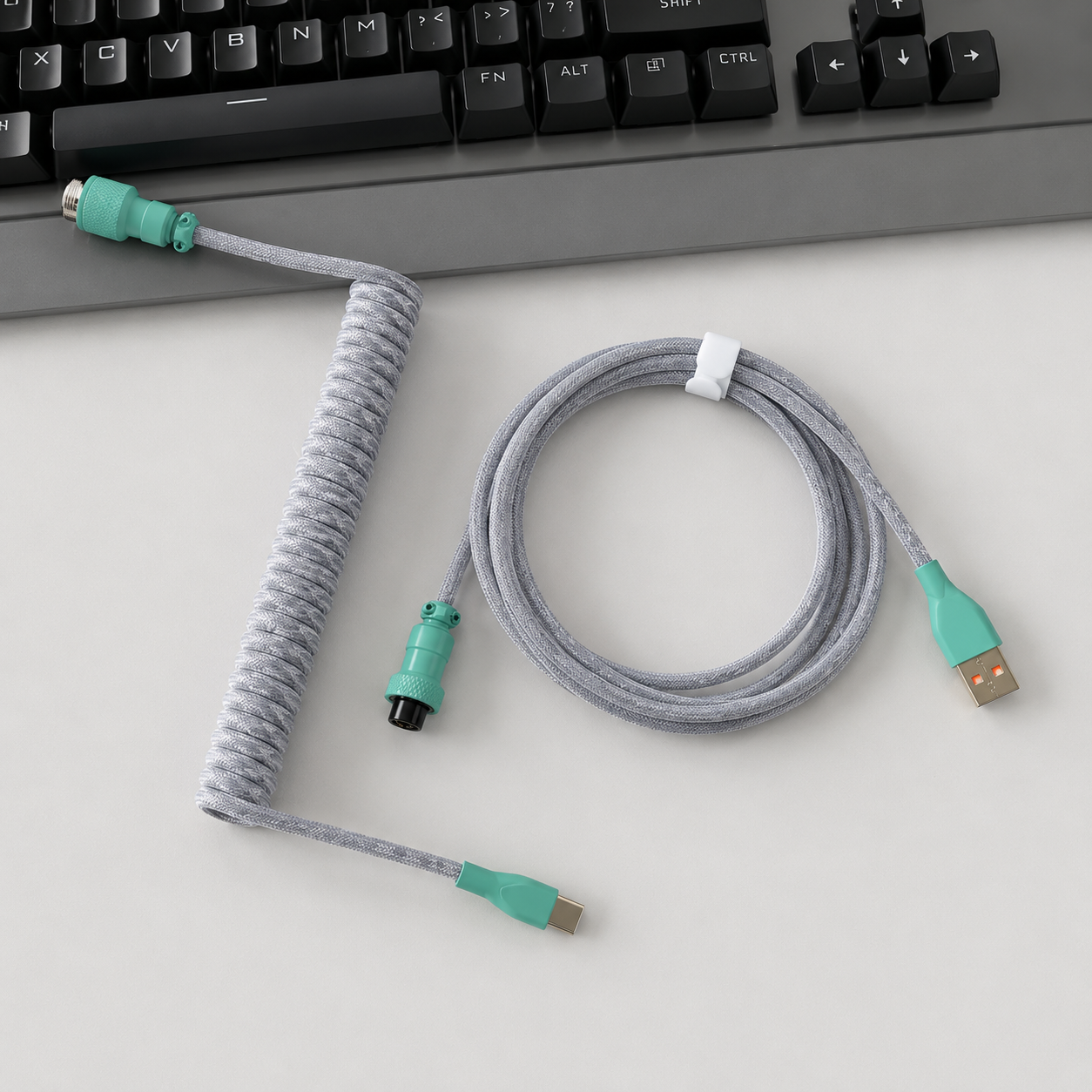 Coiled USB-C Keyboard Cable — Curly Cord for Mechanical & Gaming Keyboards | Home Office Setup