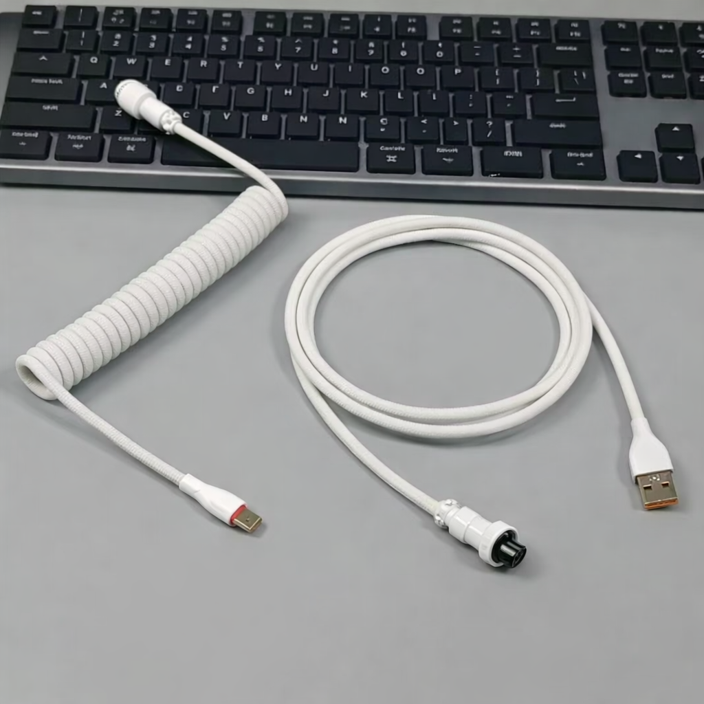 Coiled USB-C Keyboard Cable — Curly Cord for Mechanical & Gaming Keyboards | Home Office Setup