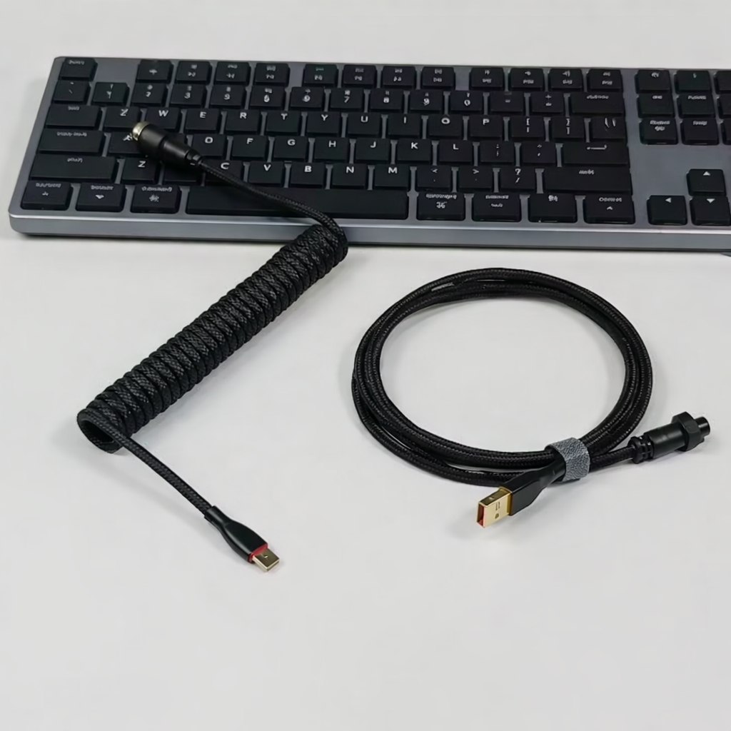 Coiled USB-C Keyboard Cable — Curly Cord for Mechanical & Gaming Keyboards | Home Office Setup