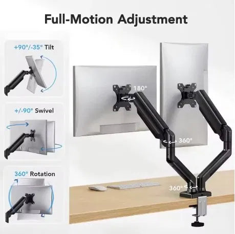 Dual Monitor Arm — Gas Spring Desk Mount for 13"–32" Screens | Full Motion Height Adjustable | Home Office & Gaming Setup