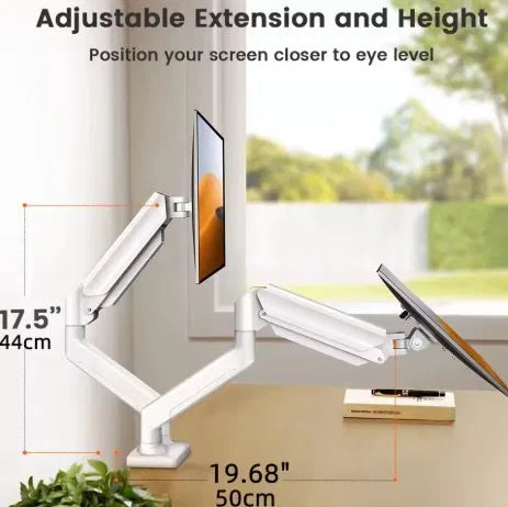 Dual Monitor Arm — Gas Spring Desk Mount for 13"–32" Screens | Full Motion Height Adjustable | Home Office & Gaming Setup