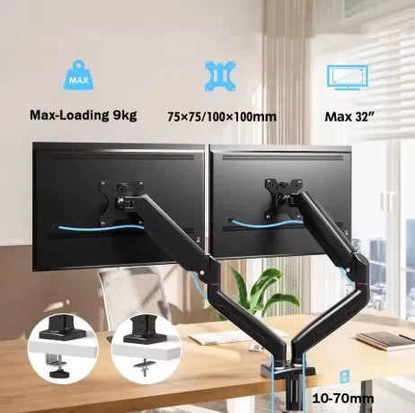 Dual Monitor Arm — Gas Spring Desk Mount for 13"–32" Screens | Full Motion Height Adjustable | Home Office & Gaming Setup