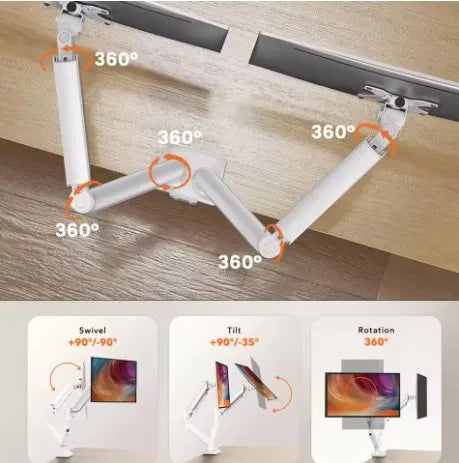 Dual Monitor Arm — Gas Spring Desk Mount for 13"–32" Screens | Full Motion Height Adjustable | Home Office & Gaming Setup