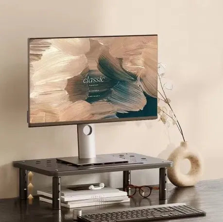 Adjustable Monitor Stand Riser — 3-Height Steel Desk Shelf with Under-Desk Storage | Home Office