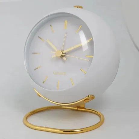 Silent Quartz Desk Clock with Gold Stand & Night Light | Home Office & Bedside