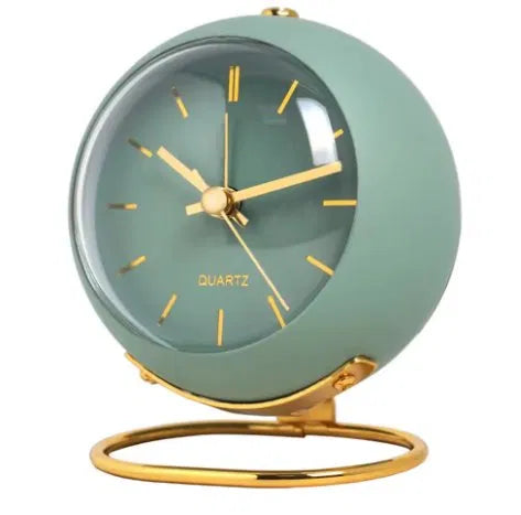 Silent Quartz Desk Clock with Gold Stand & Night Light | Home Office & Bedside