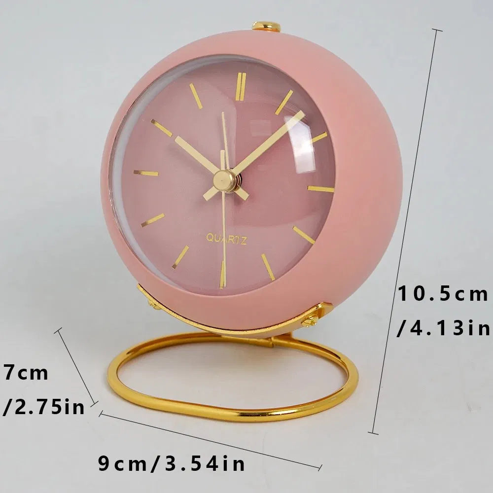 Silent Quartz Desk Clock with Gold Stand & Night Light | Home Office & Bedside
