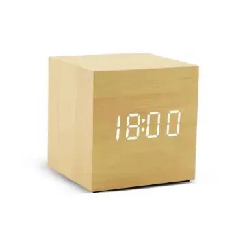 Wooden LED Cube Alarm Clock — Digital Desk Clock with Temperature Display & Sound Control | Home Office & Bedside