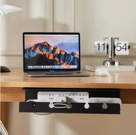 Under Desk Cable Management Tray with Clamp — No Drill Power Strip Holder & Cord Organizer for Home Office, Work From Home & Gaming Desk