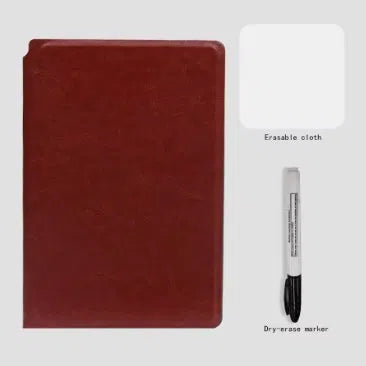 Reusable Whiteboard Notebook A5 — Foldable Double Panel Dry Erase Notepad with Marker & Cloth, PU Leather Cover for Home Office, Work From Home & Student Desk