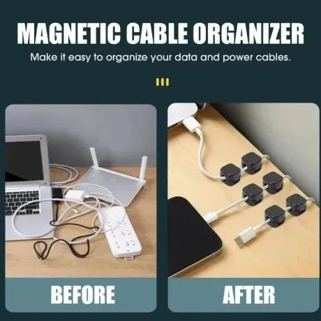 Magnetic Cable Clips — Adhesive Cord Holder & Wire Keeper for Home Office Desk, Nightstand & Under Desk Cable Management, Black & White