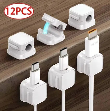 Magnetic Cable Clips — Adhesive Cord Holder & Wire Keeper for Home Office Desk, Nightstand & Under Desk Cable Management, Black & White
